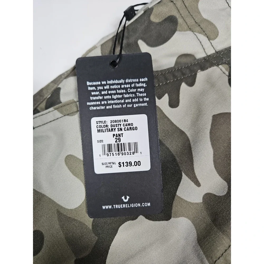 True Religion Womens Camo‎ Cargo Straight Leg Pants Size 29 NWT